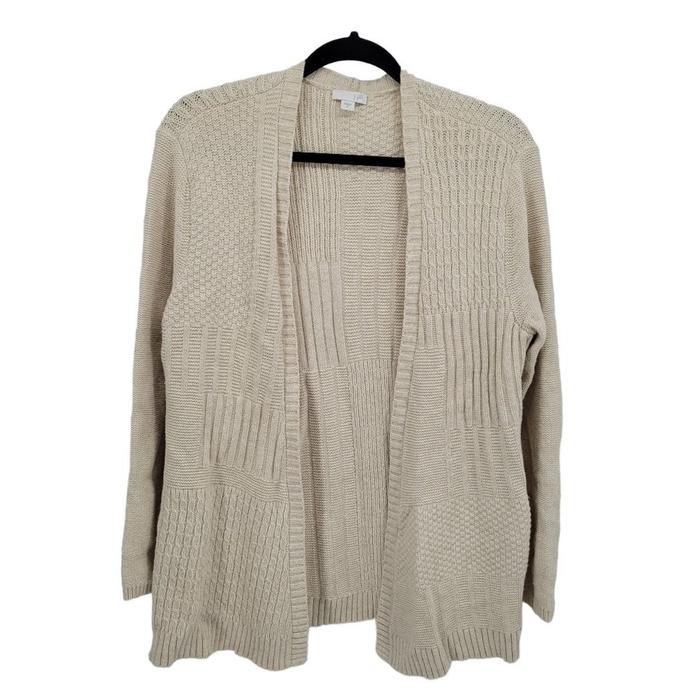 J Jill womens medium cream open front cardigan long sleeve wool blend